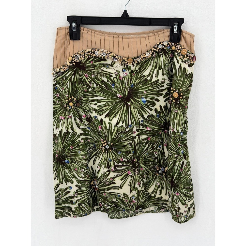 Future Paradise Anthropologie Skirt Womens 2 Green Palm Beaded Tropical Island